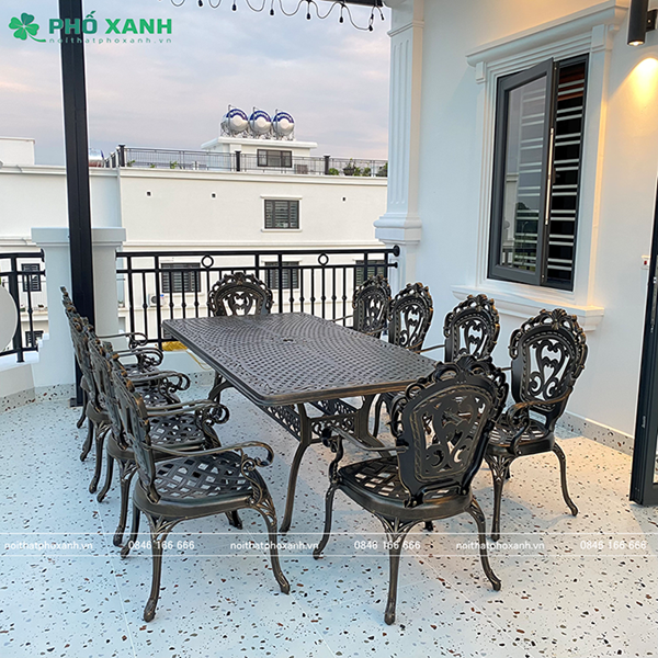 Bộ bàn ghế nhôm đúc sân vườn hình chữ nhật BND-21001100TTD