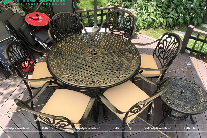 bộ b&agrave;n ghế nh&ocirc;m đ&uacute;c m&agrave;u đen đồng BND-120D