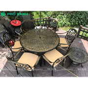 Bộ bàn ghế nhôm đúc màu đen đồng sử dụng cho sân vườn biệt thự BND-120D