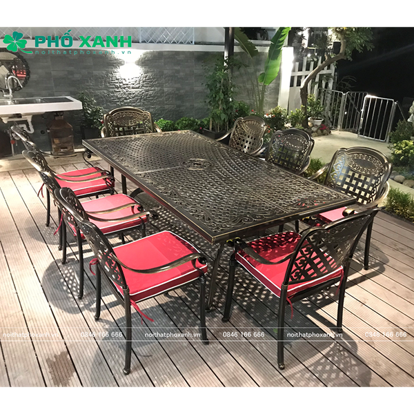 Bộ bàn ghế nhôm đúc ngoài trời hình chữ nhật BND-21001100D