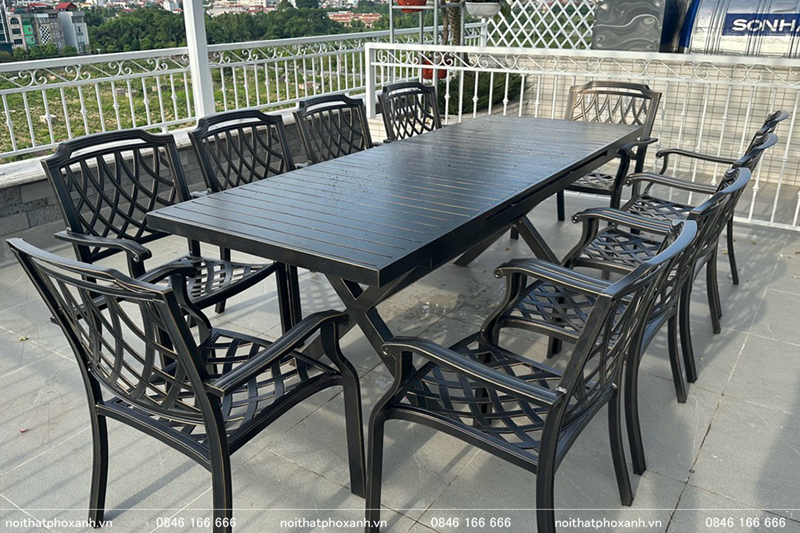 Bộ B&agrave;n Ghế Nh&ocirc;m Đ&uacute;c Mặt Liền Thu Gọn