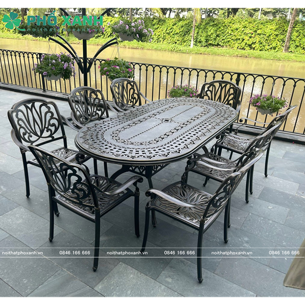 Bàn nhôm đúc hình bầu dục sân vườn nhà hàng BND-BD21001100D