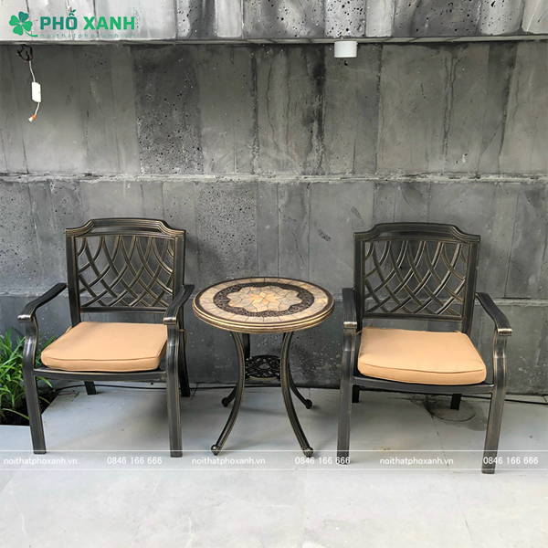Bộ bàn ghế nhôm đúc nhỏ mặt đá phù hợp với ban công chung cư,sân vườn BND-MD70TGD