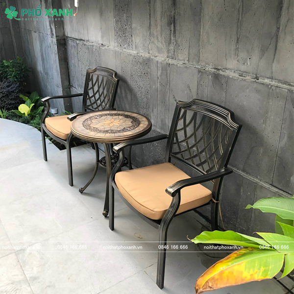 Bộ bàn ghế nhôm đúc nhỏ mặt đá phù hợp với ban công chung cư,sân vườn BND-MD70TGD