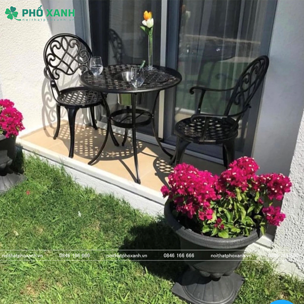 Bộ bàn ghế nhôm đúc nhỏ kết hợp thùng đá ngoài trời sân vườn BND-D70TDD