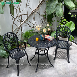 Bộ b&agrave;n ghế nh&ocirc;m đ&uacute;c nhỏ kết hợp th&ugrave;ng đ&aacute; ngo&agrave;i trời s&acirc;n vườn BND-D70TDD
