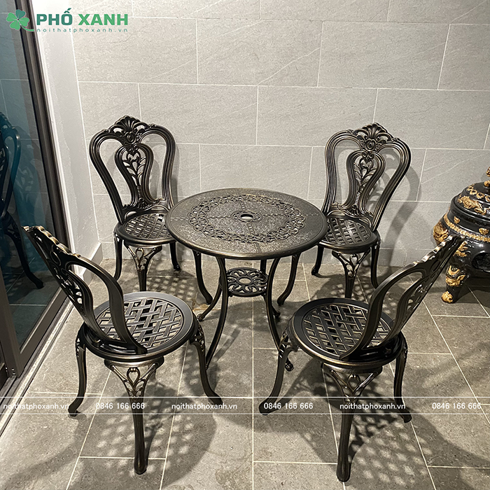 Bộ bàn ghế nhôm đúc nhỏ ngoài trời,sân vườn,ban công BND-6070D