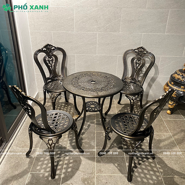 Bộ bàn ghế nhôm đúc nhỏ ngoài trời,sân vườn,ban công BND-6070D