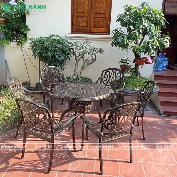 Bộ bàn ghế hợp kim nhôm đúc sân vườn ngoài trời 6 ghế BND-100CRD