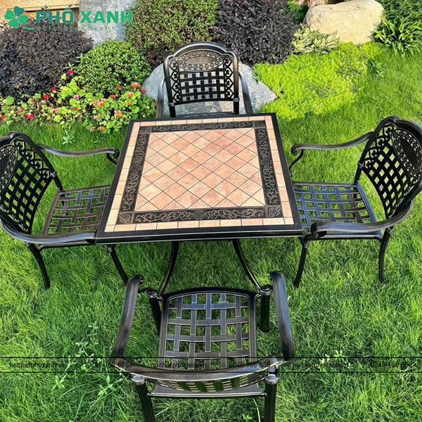  Bộ bàn ghế nhôm đúc mặt đá sân vườn BND-9090D