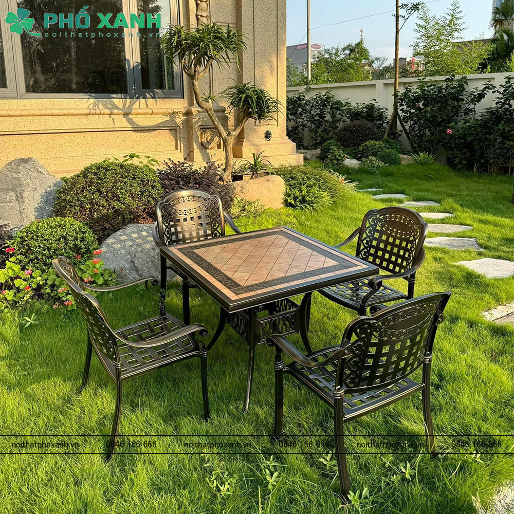  Bộ bàn ghế nhôm đúc mặt đá sân vườn BND-9090D