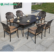 Bộ bàn ghế nhôm đúc sân vườn hình elip màu đen đồng BND-BD18090D