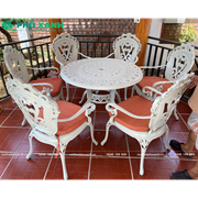 Bộ bàn ghế hợp kim nhôm đúc màu trắng 6 ghế dành cho sân thượng BND-100TTTK