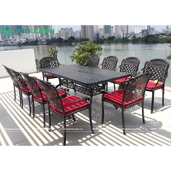 Bộ bàn ghế nhôm đúc ngoài trời hình chữ nhật BND-21001100D