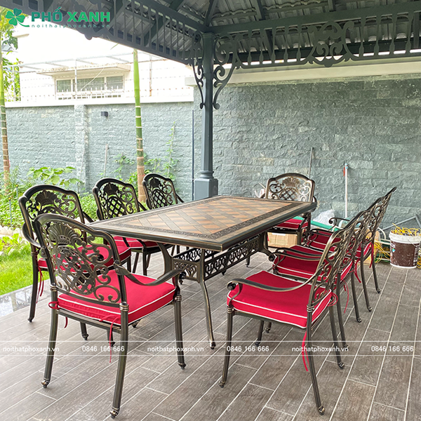 Bộ bàn ghế nhôm đúc mặt đá 8 ghế nhập khẩu BND-MD18998VD