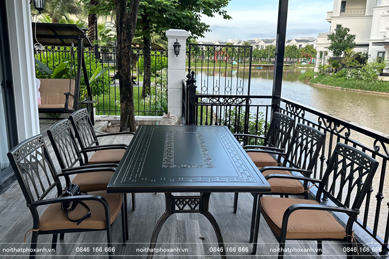 Bộ B&agrave;n Ghế Nh&ocirc;m Đ&uacute;c Mặt Liền H&igrave;nh Chữ Nhật