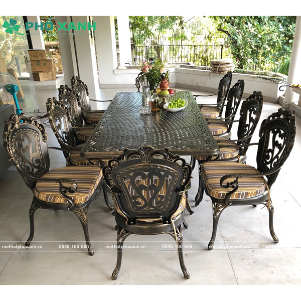 Bộ bàn ghế nhôm đúc sân vườn hình chữ nhật BND-21001100TTD