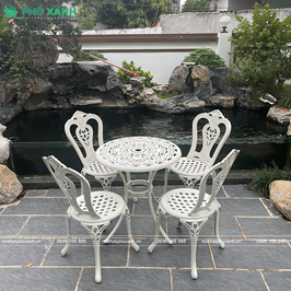 Bộ b&agrave;n ghế nh&ocirc;m đ&uacute;c  nhỏ ngo&agrave;i trời, ban c&ocirc;ng m&agrave;u trắng kem BND-6070TK