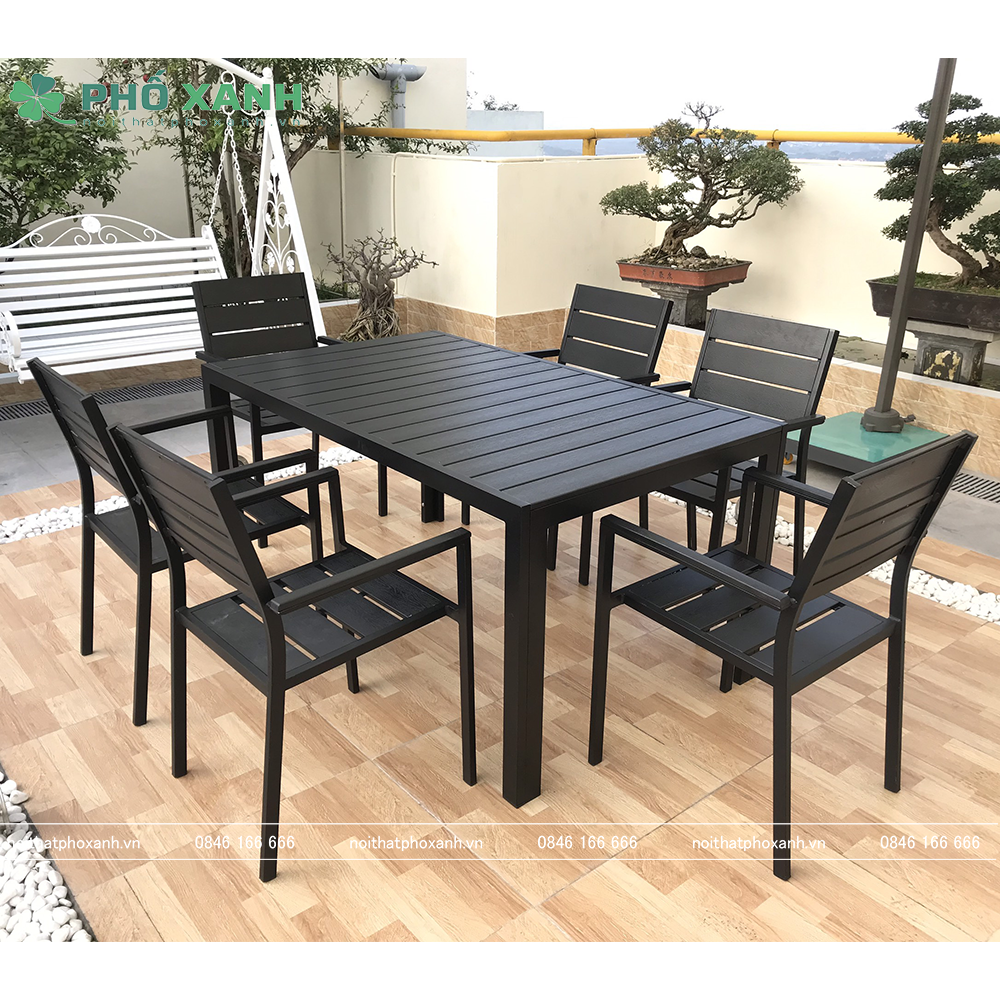 Bộ bàn ghế nan nhựa Composite nhà hàng quán cafe BCP-15080NDKD