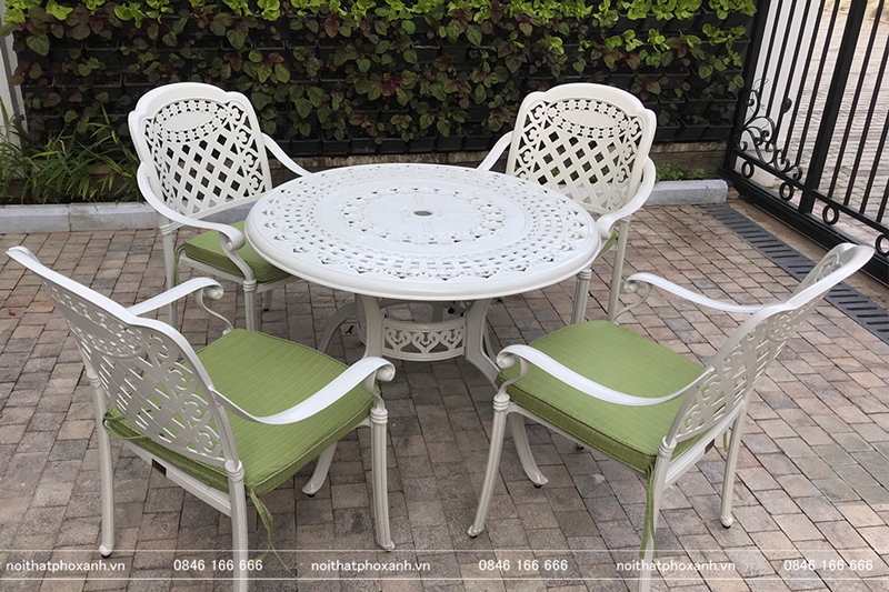 Bộ b&agrave;n ghế hợp kim nh&ocirc;m đ&uacute;c m&agrave;u trắng ngo&agrave;i trời BND-100TK