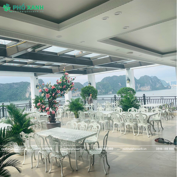 Bộ bàn ghế nhôm đúc ngoài trời hình chữ 6 - 8 ghế BND-17090NNTK