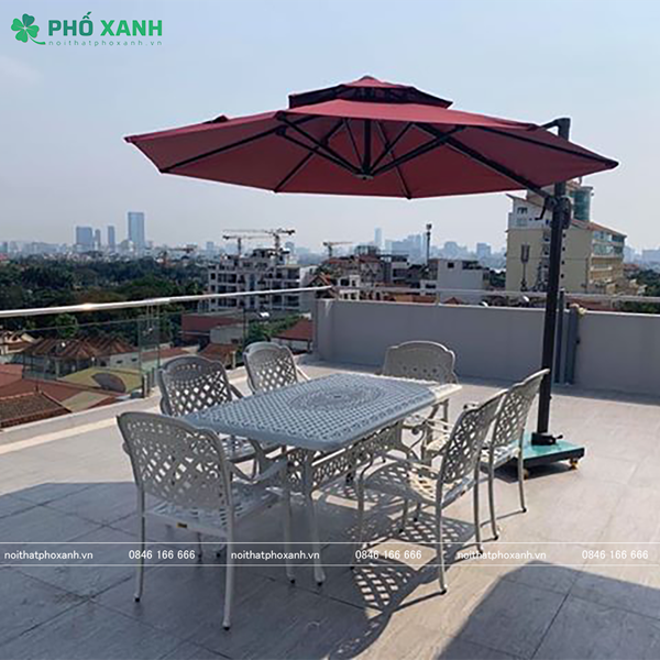 Bộ bàn ghế nhôm đúc sân vườn hình chữ nhật 6 - 8 ghế BND-17090TK