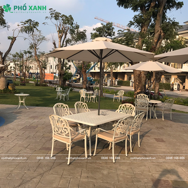 Bộ bàn ghế nhôm đúc sân vườn hình chữ nhật 6 - 8 ghế BND-17090TK