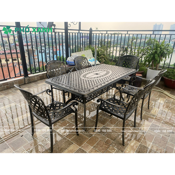 Bộ bàn ghế nhôm đúc hình chữ nhật kết hợp 6 đến 8 ghế BND-17090D