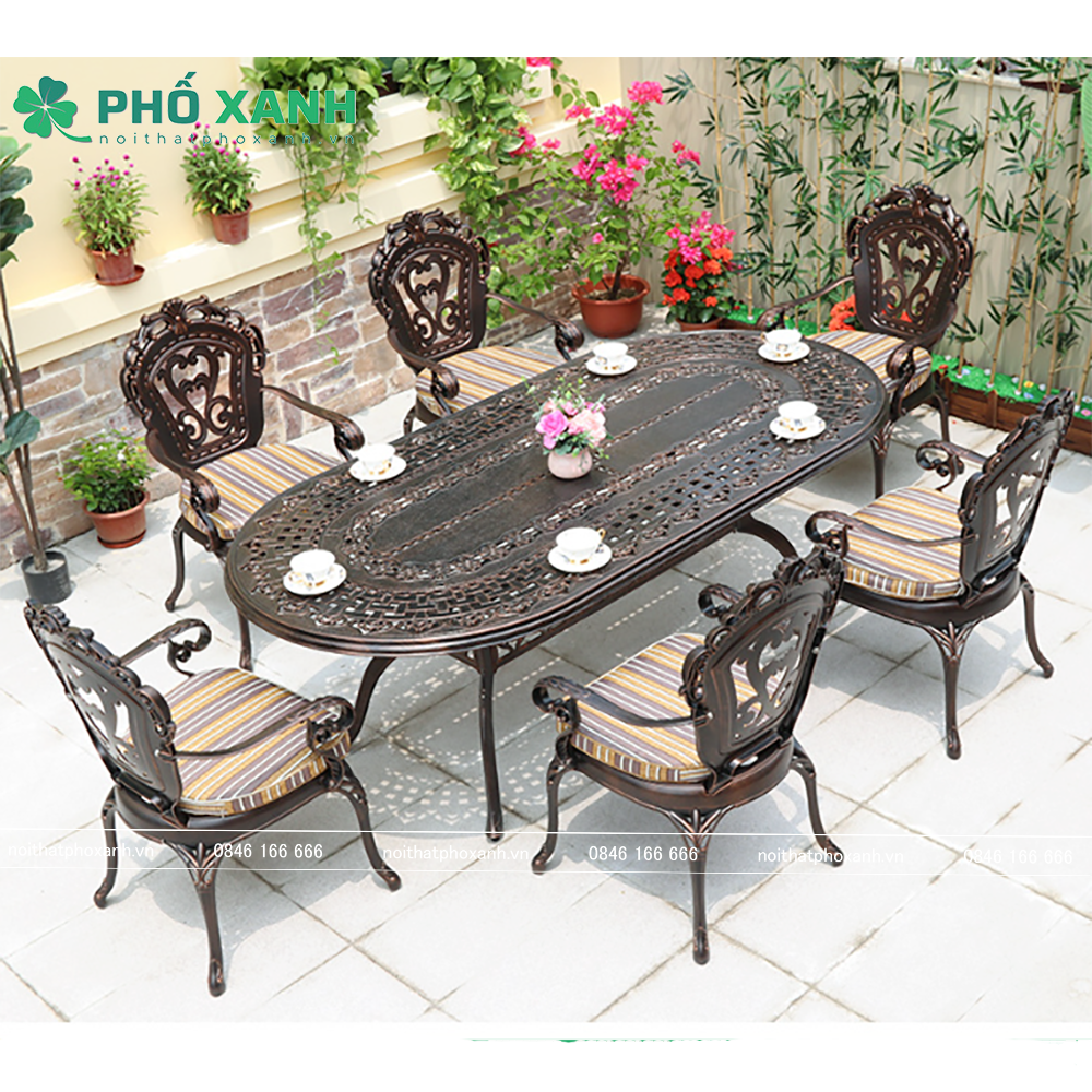 Bàn nhôm đúc hình elip ngoài trời BND-BD21001100TTD 6-8 ghế lựa chọn tối ưu cho không gian lớn