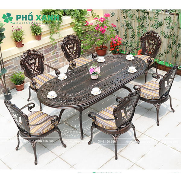 Bàn nhôm đúc hình elip ngoài trời BND-BD21001100TTD 6-8 ghế lựa chọn tối ưu cho không gian lớn
