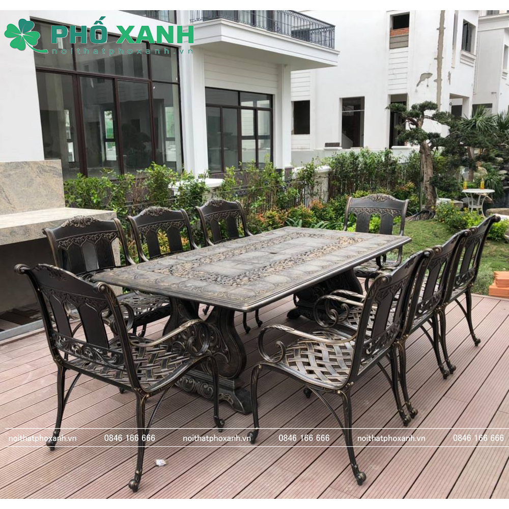 Bộ bàn ghế nhôm đúc biệt thự sân vườn cao cấp BND-CC21001100D