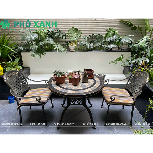 Bộ bàn ghế  nhôm đúc mặt đá sân vườn BND-MD94D