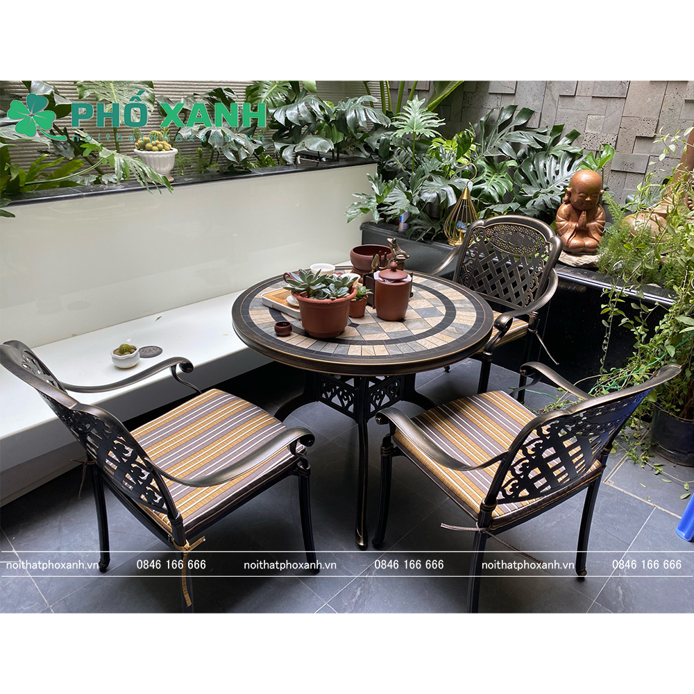Bộ bàn ghế  nhôm đúc mặt đá sân vườn BND-MD94D