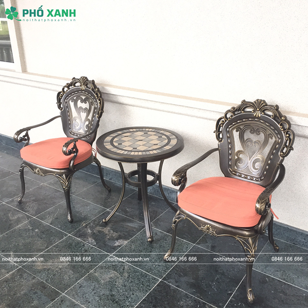 Bộ bàn ghế hợp kim nhôm nhỏ mặt đá BND-MD70TTD lựa chọn tối ưu cho cafe sân vườn