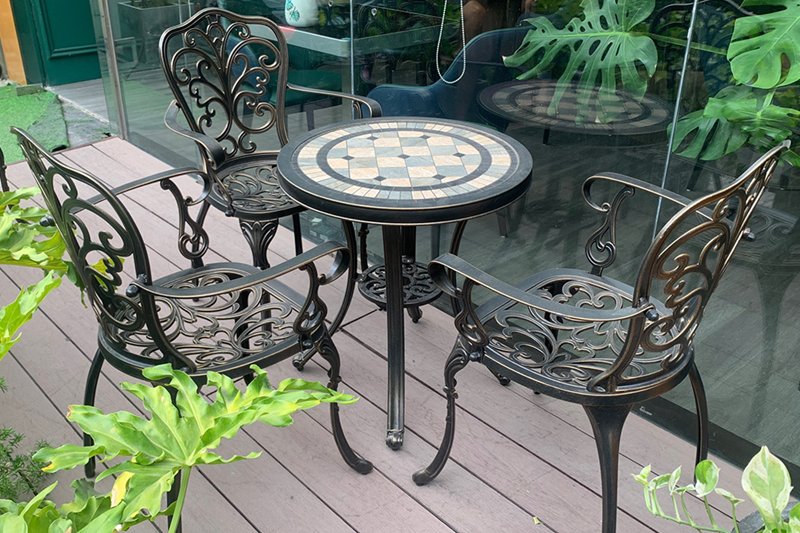 bộ bàn ghế nhôm nhỏ sân vườn cafe mặt đá