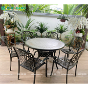 Bộ bàn ghế hợp kim nhôm đúc mặt đá dành cho sân vườn biệt thự BND-MD120D