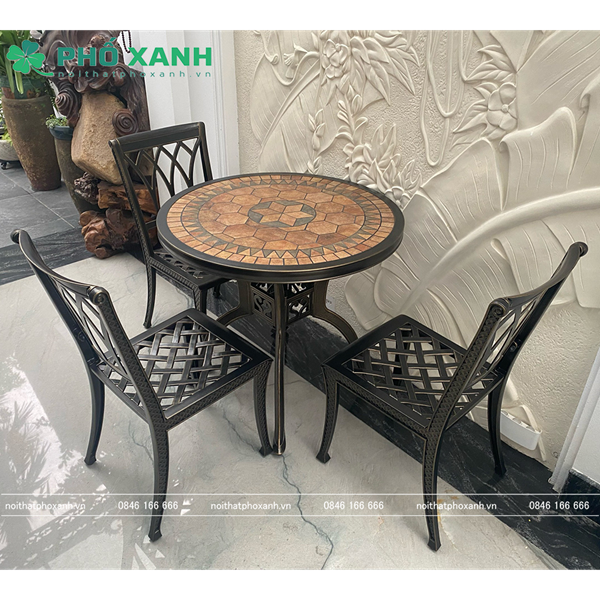 Bộ bàn ghế tròn hợp kim nhôm đúc mặt đá BND-MD80WD