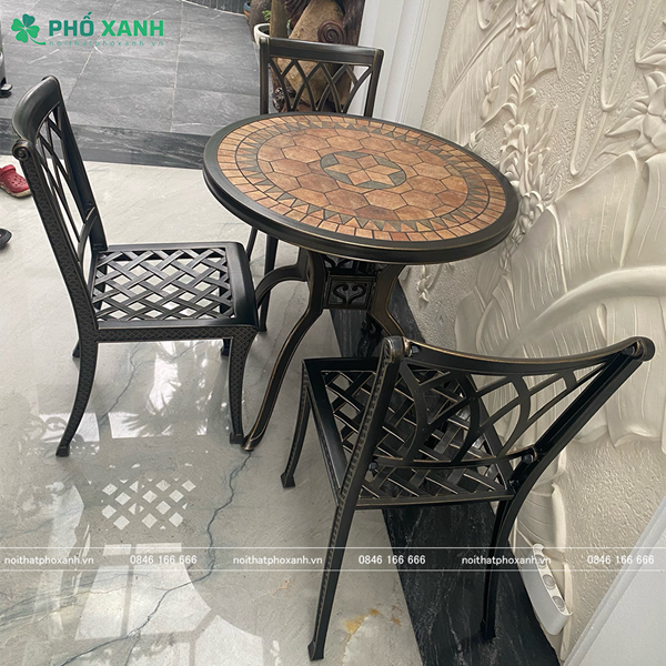 Bộ bàn ghế tròn hợp kim nhôm đúc mặt đá BND-MD80WD