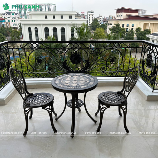 Bộ bàn ghế nhôm đúc nhỏ mặt đá phù hợp với ban công chung cư BND-MD70NND