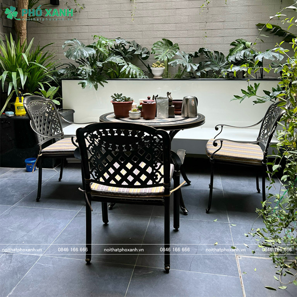 Bộ bàn ghế  nhôm đúc mặt đá sân vườn BND-MD94D