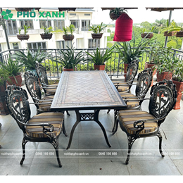 Bộ bàn ghế nhôm đúc mặt đá 6- 8 ghế nhập khẩu cao cấp BND-MD18998TTD