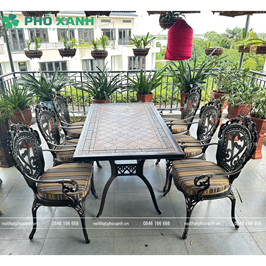 Bộ bàn ghế nhôm đúc mặt đá 6- 8 ghế nhập khẩu cao cấp BND-MD18998TTD