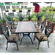 Bộ bàn ghế nhôm đúc mặt đá 6- 8 ghế nhập khẩu cao cấp BND-MD18998TTD