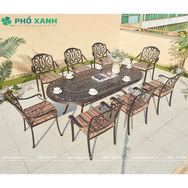 Bàn nhôm đúc hình bầu dục sân vườn nhà hàng BND-BD21001100D