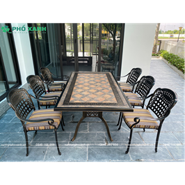 Bộ bàn ghế nhôm đúc mặt đá 8 ghế sân thượng BND-MD18998D