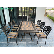 Bộ bàn ghế nhôm đúc mặt đá 8 ghế sân thượng BND-MD18998D