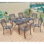 Bộ bàn ghế nhôm đúc biệt thự sân vườn hình chữ nhật 6 ghế BND-L1650105D