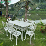 Bộ bàn ghế nhôm đúc ngoài trời hình chữ 6 - 8 ghế BND-17090NNTK