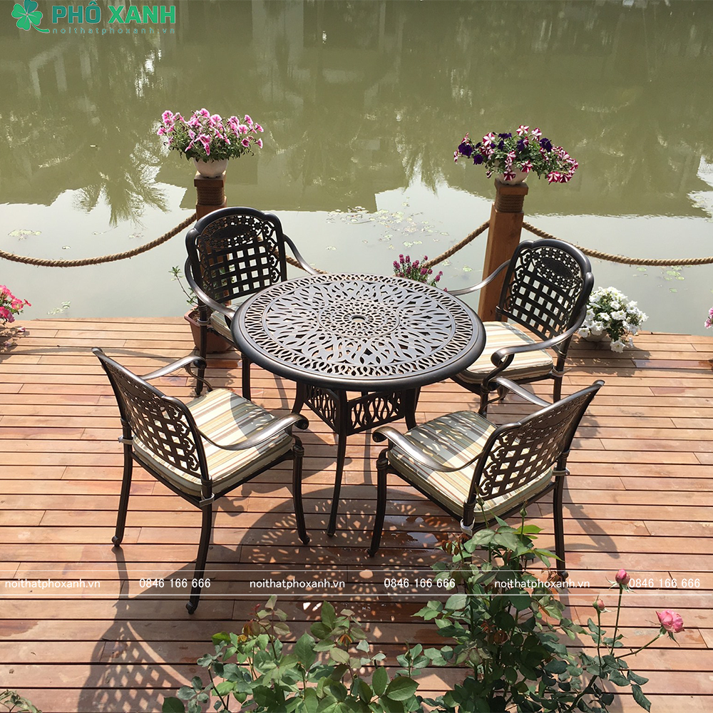 Bộ bàn ghế nhôm đúc cà phê ngoài trời 4 ghế BND-90HHD