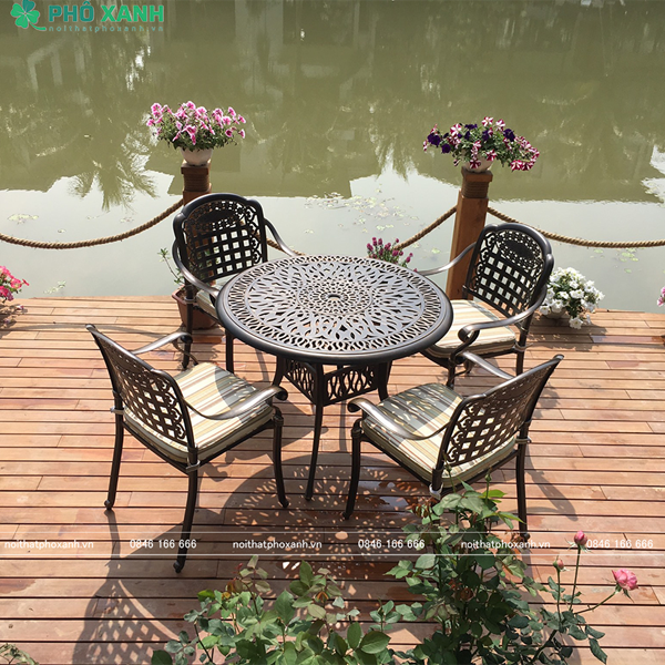 Bộ bàn ghế nhôm đúc cà phê ngoài trời 4 ghế BND-90HHD